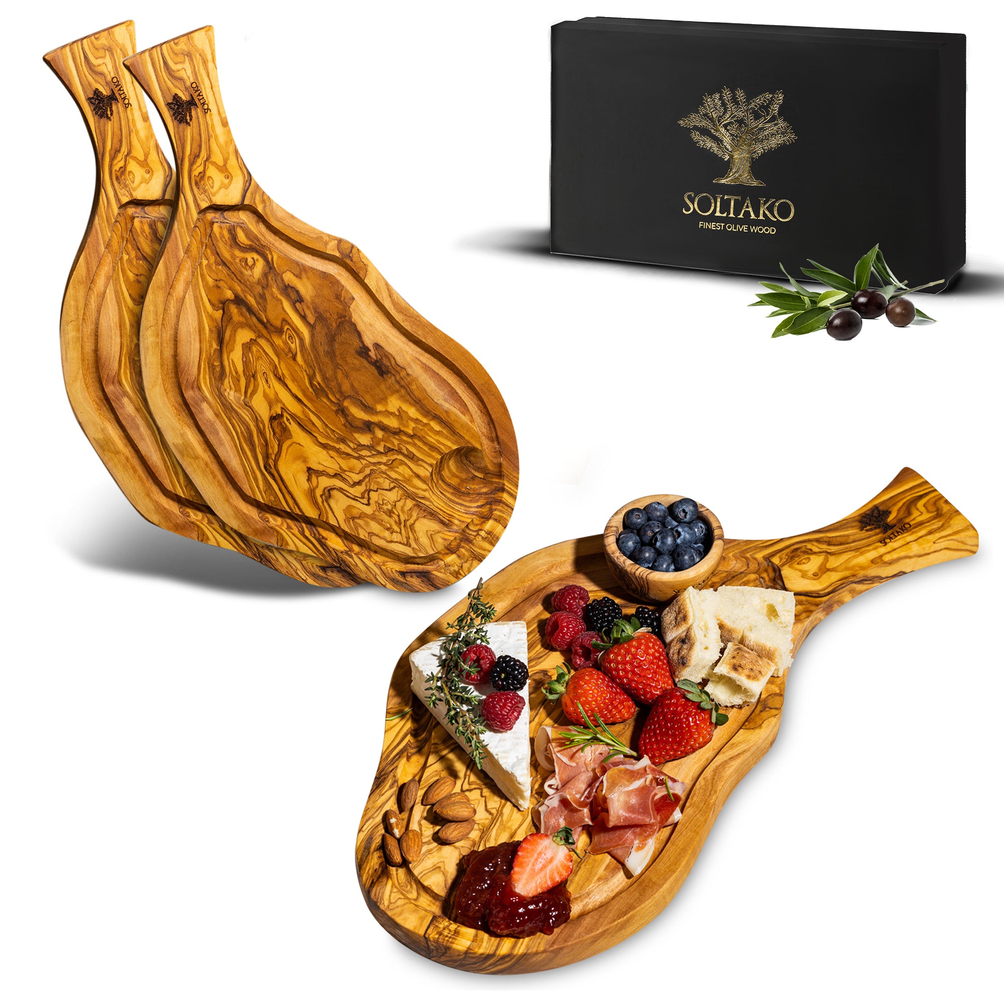 Soltako TRICOLORE Olive Wood Cutting Board, Set of 3, 1 set