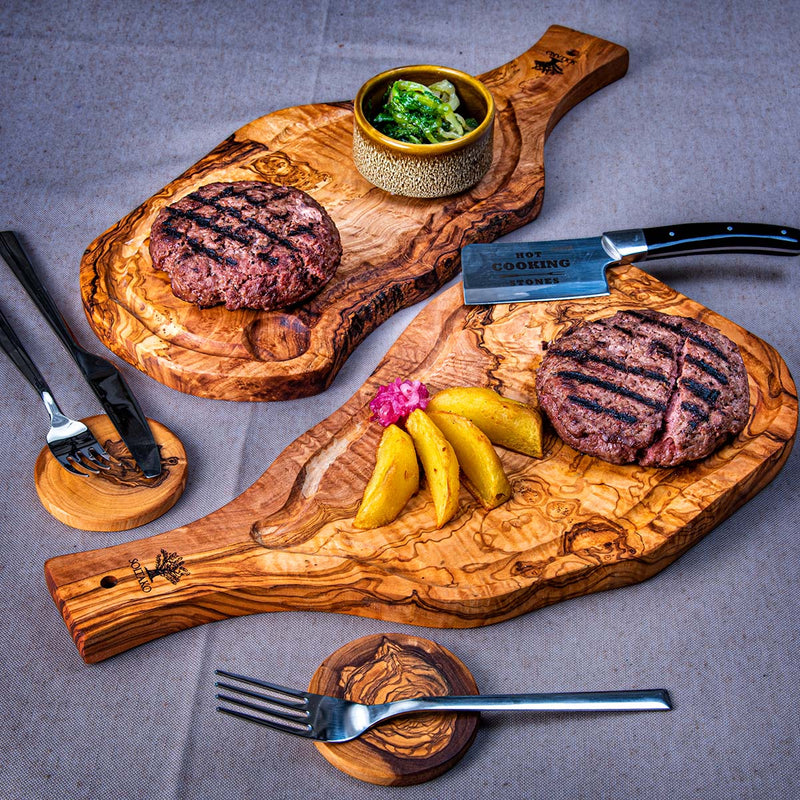 Cutting board with juice groove and handle set of 2 "The Smokey BBQ