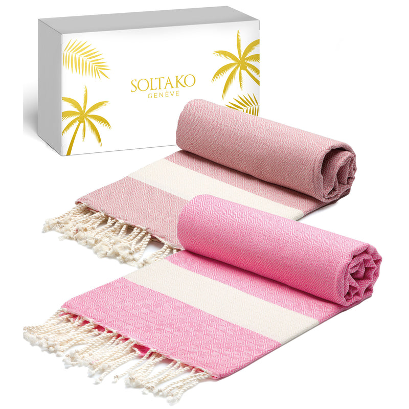 Beach Towel / Sauna Towel "Baby Pink Salmon Capuccino Sky Blue