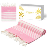  ein rosa XXL Strandtuch fouta mit weißer Geschenkbox