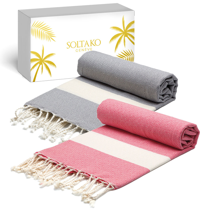 Beach towel / Sauna towel "Coral-silver grey "