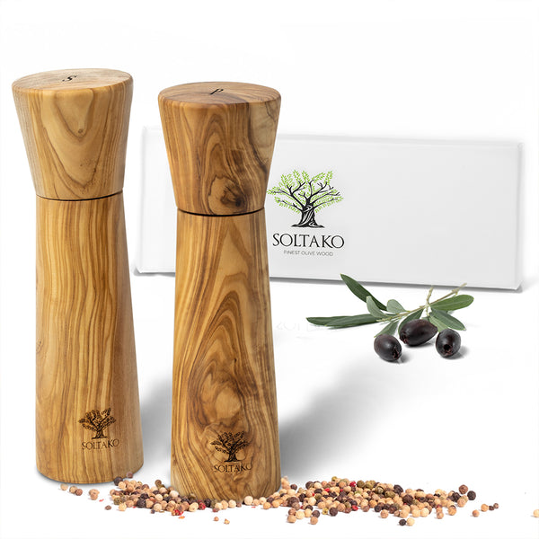 Set moulin à poivre et moulin à sel en bois d'olivier – Soltako