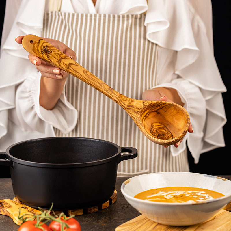 Grande cuillère à soupe en bois d'olivier louche ustensile de cuisine