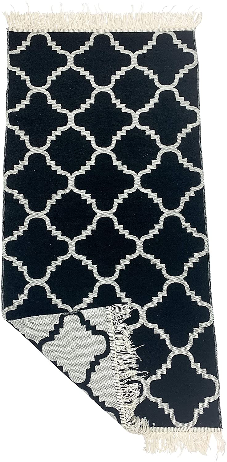 SOLTAKO Petit tapis Kilim Tapis de passage avec franges et motifs Rétro Boho Ethno marocain Berbère lavable Vintage Modèle Casablanca, 135 x 65 cm