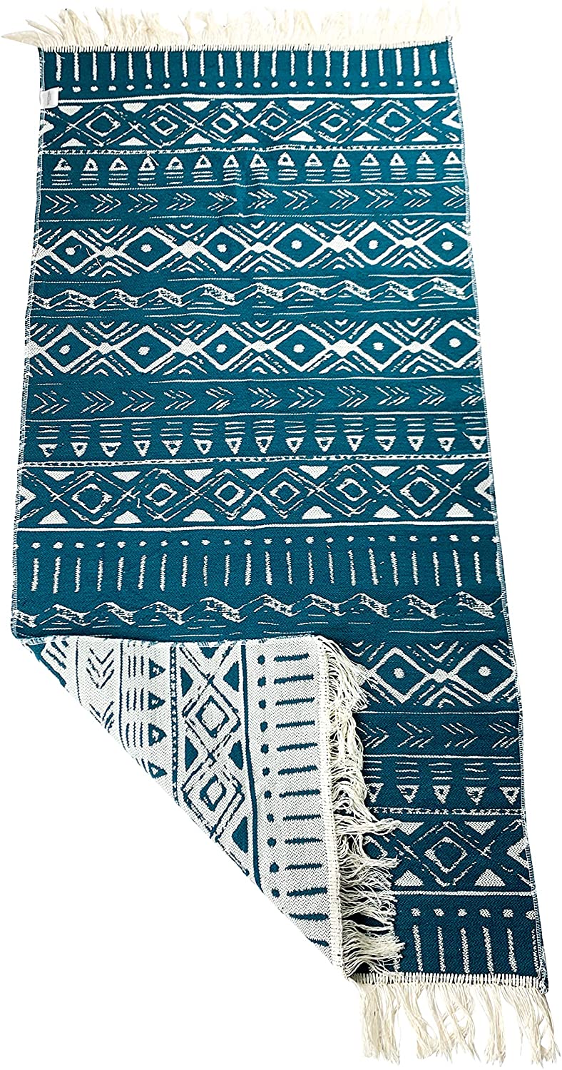 SOLTAKO carpet runner with fringes and pattern reversible retro boho ethno Moroccan Berber washable vintage model Djerba, 135x65 cm