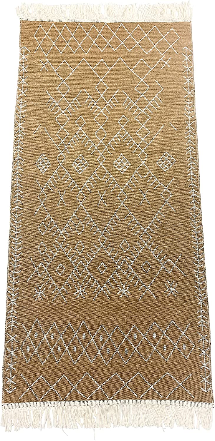 SOLTAKO Small kilim carpet runner with fringes and pattern retro boho ethno moroccan berber washable vintage model Agadir, 135 x 65 cm
