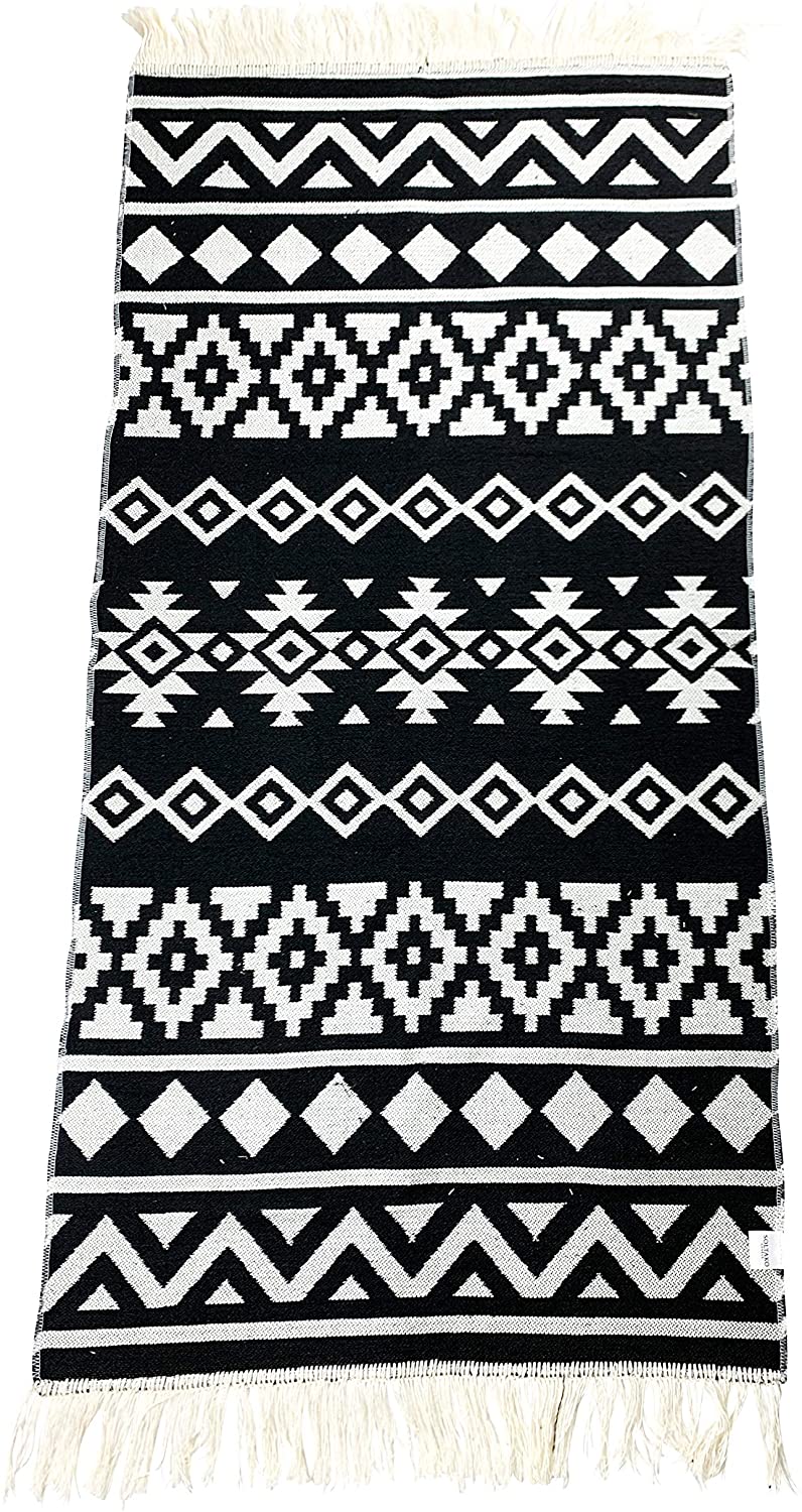 SOLTAKO Teppich Läufer mit Fransen und Muster beidseitig nutzbar Retro Boho Ethno marokkanisch Berber waschbar Vintage Modell Karthago in 135x65 cm sowie 90 x 60 cm