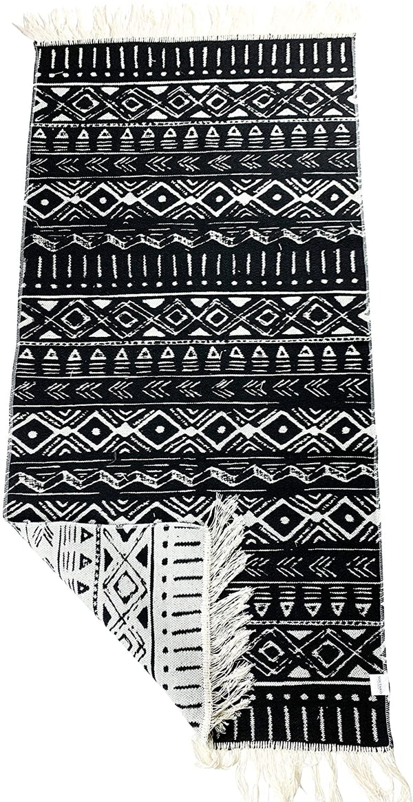 SOLTAKO Teppich Läufer mit Fransen und Muster beidseitig nutzbar Retro Boho Ethno marokkanisch Berber waschbar Vintage Modell Djerba, 135x65 cm