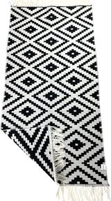 SOLTAKO Small kilim carpet runner with fringes and pattern retro boho ethno moroccan berber washable vintage model Casablanca, 135 x 65 cm