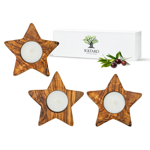 Olivenholz Teelichthalter "Die 3 Sterne"