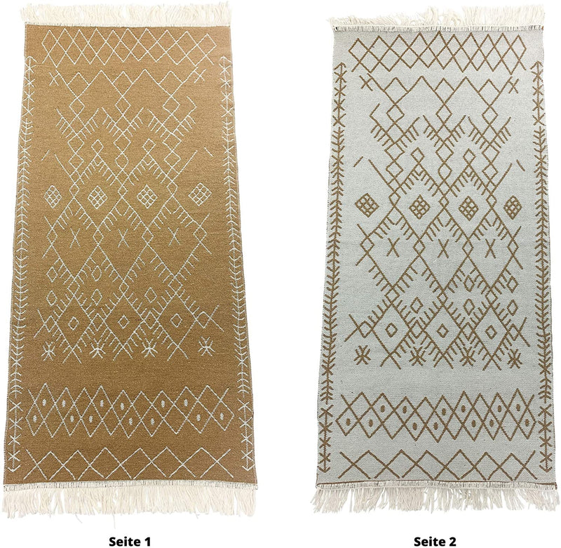 SOLTAKO Petit tapis Kilim Tapis de passage avec franges et motifs Rétro Boho Ethno marocain Berbère lavable Vintage Modèle Agadir, 135 x 65 cm
